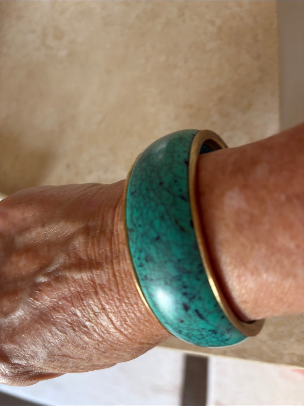 Turquoise Dome Bangle Bracelet - Teal Green Accent